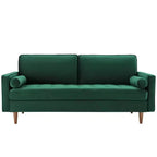 Canapé Valour Performance en Velours Vert - Modway : Design capitonné Mid-Century, Pieds teintés noyer, Capacité 400 kg