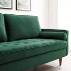 Canapé Valour Performance en Velours Vert - Modway : Design capitonné Mid-Century, Pieds teintés noyer, Capacité 400 kg