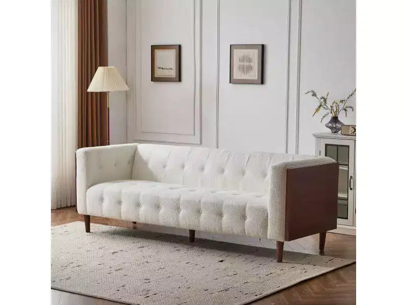 Christopher Knight Home Stella Contemporary 89.75" Fabric/Boucle Tufted 3 Seater Sofa Beige/Boucle