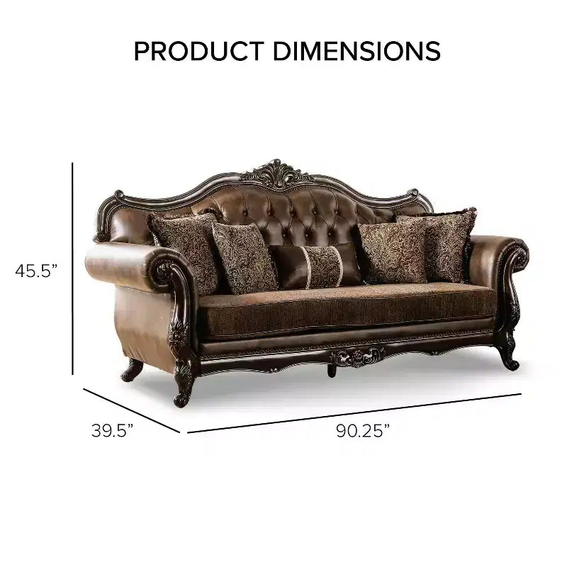 HOMES: Inside + Out Frazer 90.25" Sofa Traditional with Nailhead Trim Brown