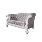Canapé Versailles 76" Tissu Ivoire et Finition Blanc Os - Meubles Acme : Croissant, Clous décoratifs, Cuir