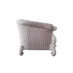 Canapé Versailles 76" Tissu Ivoire et Finition Blanc Os - Meubles Acme : Croissant, Clous décoratifs, Cuir