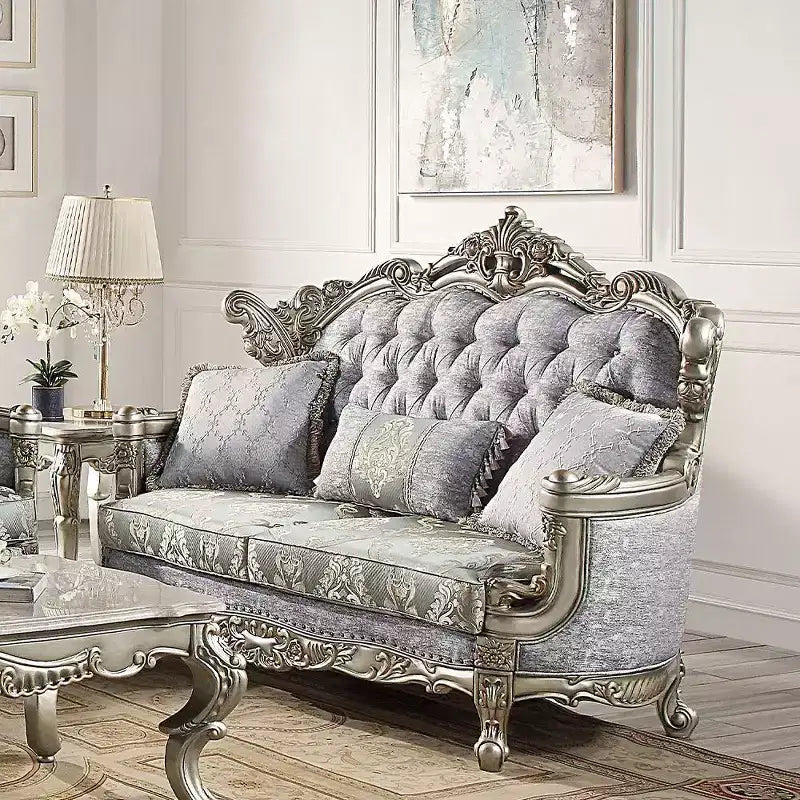 73" Miliani Sofa Fabric and Antique Bronze Finish - Acme Furniture: Leather Upholstery, Wood Frame, Includes 3 Pillows