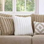 HOMES: Inside + Out Telven 98" Sofa Chenille Channel Tufted with Pillows Light Brown