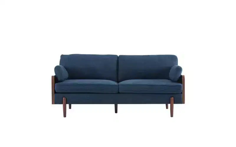 Christopher Knight Home Ella Modern Upholstered 71.75" Wood Frame 3 Seater Sofa with Accent Pillows Blue