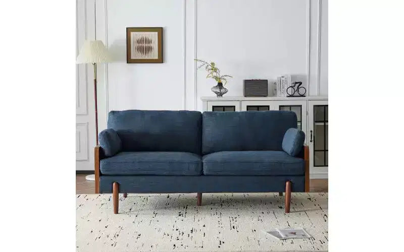 Christopher Knight Home Ella Canapé 3 places moderne rembourré de 71,75 po avec cadre en bois et coussins décoratifs bleus