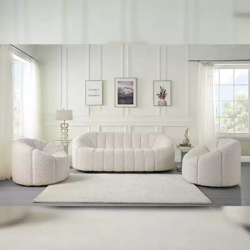 83" Osmash Sofa White Teddy Faux Shearling - Acme Furniture: Plush Upholstery, Wood Frame, Includes 2 Accent Pillows