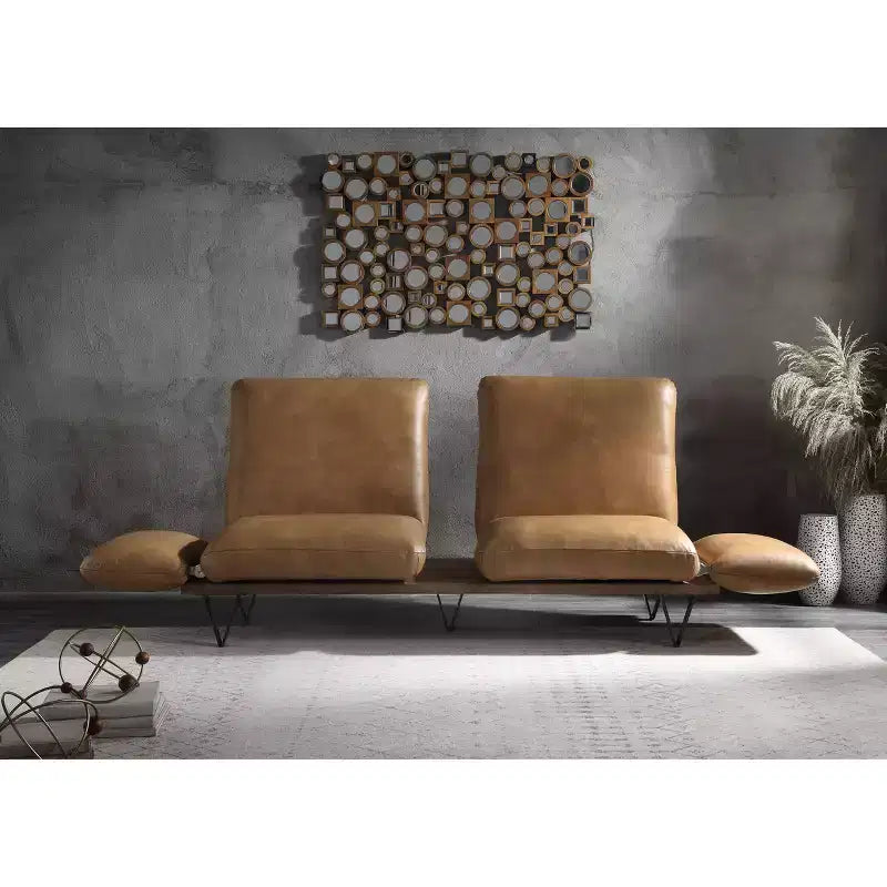 Canapé Narech 88 po en cuir pleine fleur pivotant couleur noix de muscade - Acme Furniture : Comprend 2 coussins décoratifs, cadre en bois