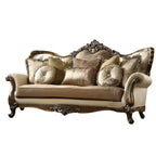 Acme Furniture 88" Latisha Fabric Pattern Sofa Tan/Antique Oak: Includes 4 Pillows, Nailhead Trim, Wood Frame