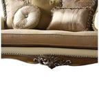 Canapé Latisha 88" en tissu beige/chêne antique Acme Furniture : Comprend 4 coussins, des clous décoratifs, un cadre en bois