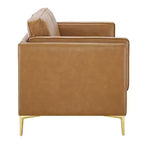 Kaiya Vegan Leather Sofa Tan - Modway: Mid-Century Modern Design, Gold Metal Accents, Dense Foam Padding
