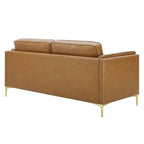 Kaiya Vegan Leather Sofa Tan - Modway: Mid-Century Modern Design, Gold Metal Accents, Dense Foam Padding