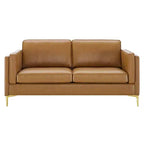 Kaiya Vegan Leather Sofa Tan - Modway: Mid-Century Modern Design, Gold Metal Accents, Dense Foam Padding