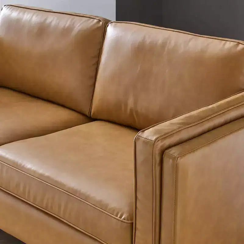 Kaiya Vegan Leather Sofa Tan - Modway: Mid-Century Modern Design, Gold Metal Accents, Dense Foam Padding