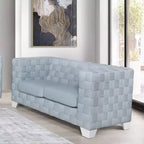 Acme Furniture 85" Saree Sofa Light Teal Chenille/White Finish