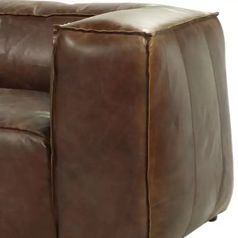 Brancaster 98" Sofas Retro Brown Top Grain Leather - Acme Furniture: Vintage Style, Aluminum Accents, 5-Seater