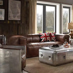 Brancaster 98" Sofas Retro Brown Top Grain Leather - Acme Furniture: Vintage Style, Aluminum Accents, 5-Seater