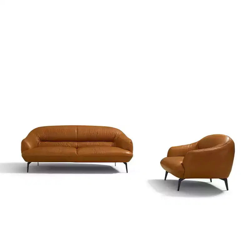 Canapé Leonia 168 cm en cuir cognac - Acme Furniture : pieds en métal contemporains, revêtement moelleux, quatre places