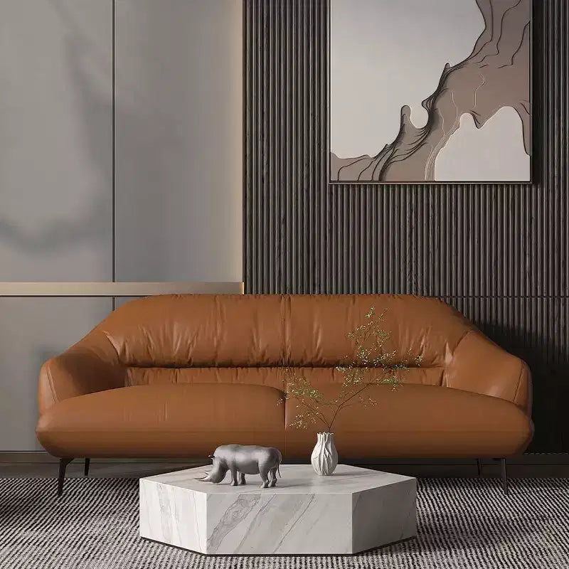 Canapé Leonia 224 cm en cuir cognac - Acme Furniture : pieds en métal contemporains, revêtement moelleux