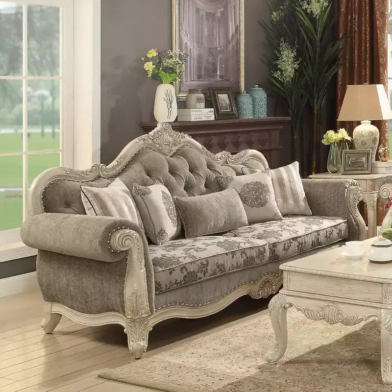 Canapé Ragenardus 95 po en tissu gris/blanc antique Acme Furniture