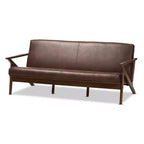 Bianca Mid-Modern Walnut Wood Distressed Faux Leather 3 Seater Sofa Dark Brown - Baxton Studio: Rubberwood Frame, Vintage Style