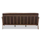 Bianca Mid-Modern Walnut Wood Distressed Faux Leather 3 Seater Sofa Dark Brown - Baxton Studio: Rubberwood Frame, Vintage Style