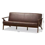 Bianca Mid-Modern Walnut Wood Distressed Faux Leather 3 Seater Sofa Dark Brown - Baxton Studio: Rubberwood Frame, Vintage Style