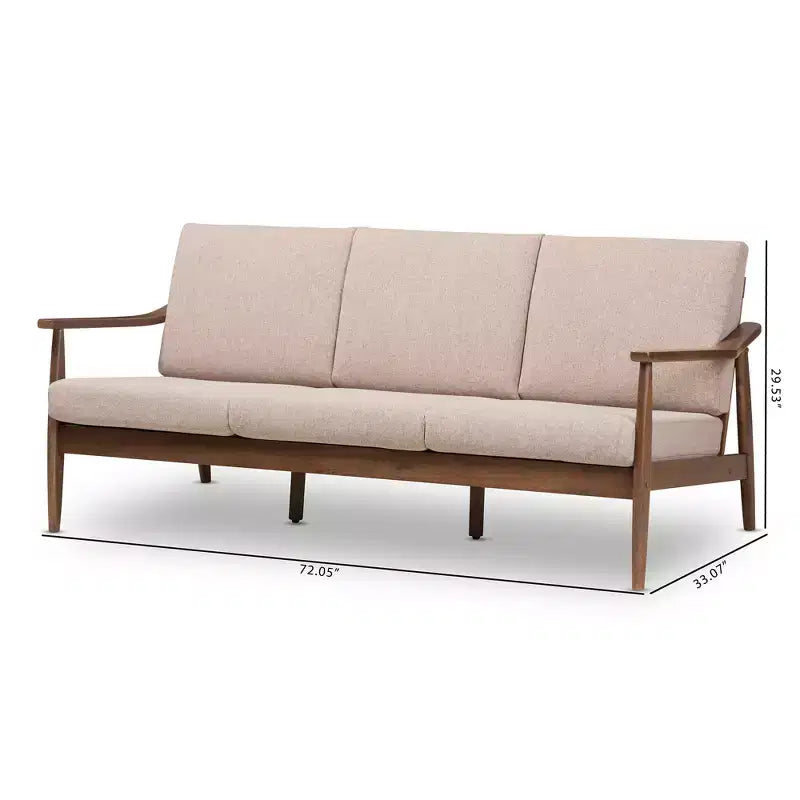 Canapé 3 places Venza Mid-Modern en bois de noyer et tissu - Baxton Studio : Structure en bois d'hévéa, polyester