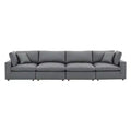 Commix Down Filled Overstuffed Vegan Leather 4 Seater Sofa Gray - Modway: Solid Wood Frame, Foam Padded