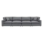 Commix Down Filled Overstuffed Vegan Leather 4 Seater Sofa Gray - Modway: Solid Wood Frame, Foam Padded