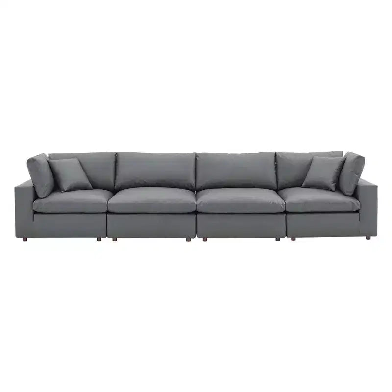 Commix Down Filled Overstuffed Vegan Leather 4 Seater Sofa Gray - Modway: Solid Wood Frame, Foam Padded