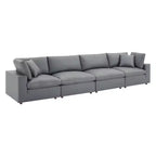 Commix Down Filled Overstuffed Vegan Leather 4 Seater Sofa Gray - Modway: Solid Wood Frame, Foam Padded