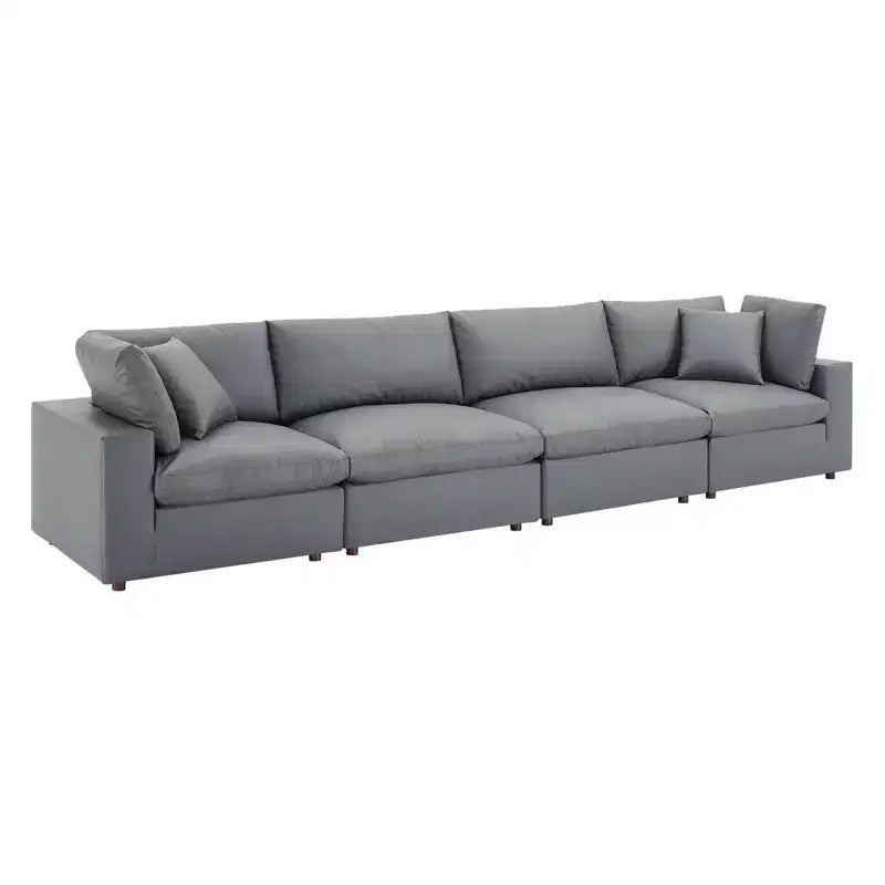 Commix Down Filled Overstuffed Vegan Leather 4 Seater Sofa Gray - Modway: Solid Wood Frame, Foam Padded