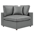 Commix Down Filled Overstuffed Vegan Leather 4 Seater Sofa Gray - Modway: Solid Wood Frame, Foam Padded