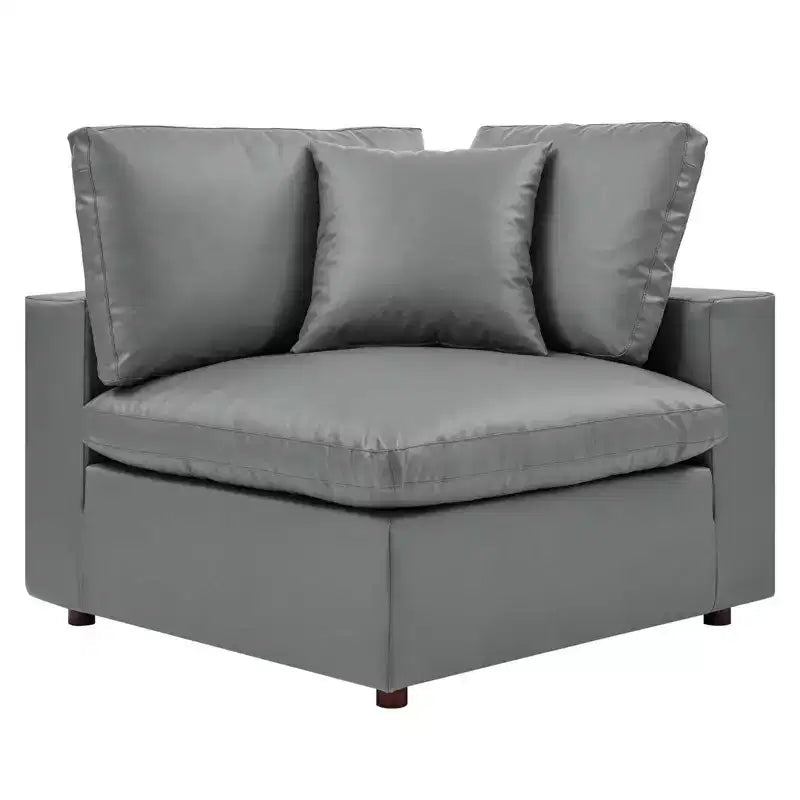 Commix Down Filled Overstuffed Vegan Leather 4 Seater Sofa Gray - Modway: Solid Wood Frame, Foam Padded