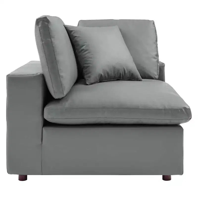 Commix Down Filled Overstuffed Vegan Leather 4 Seater Sofa Gray - Modway: Solid Wood Frame, Foam Padded