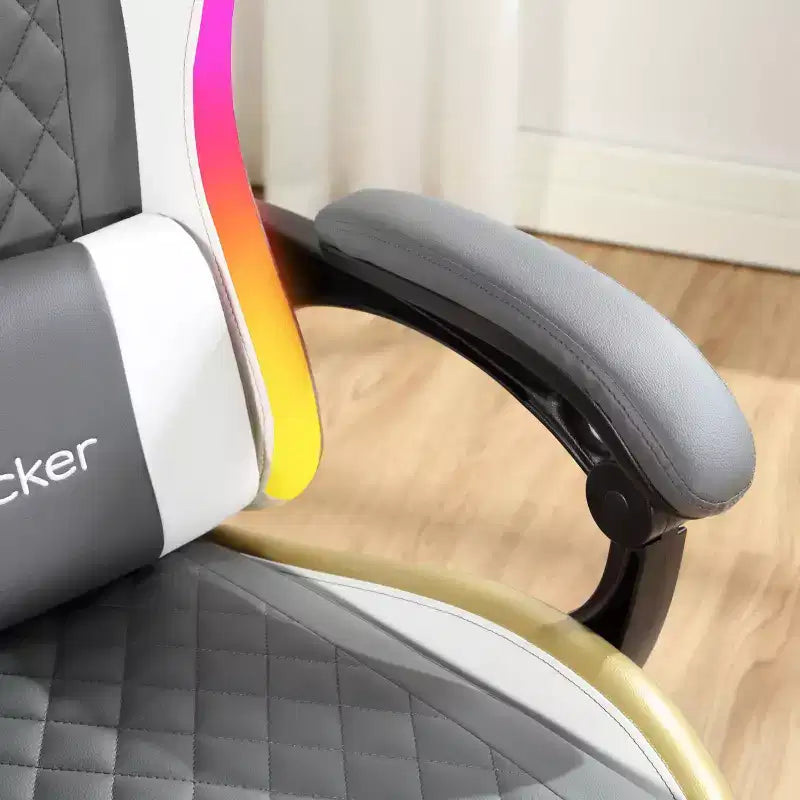 X Rocker RGB LED Extra Comfort Ergonomic PC Gaming Chair Gray/White/Gold