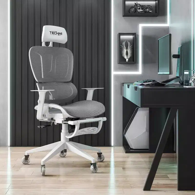 Chaise de jeu Airflex2 Mesh avec repose-pieds blanc - Techni Sport : Inclinaison synchronisée, capacité de 125 kg, design ergonomique