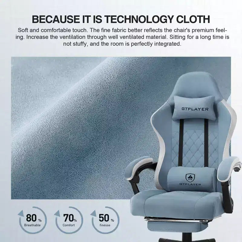 Chaise de gaming GTPLAYER en tissu avec accoudoirs synchronisés, chaise de bureau, bleu clair