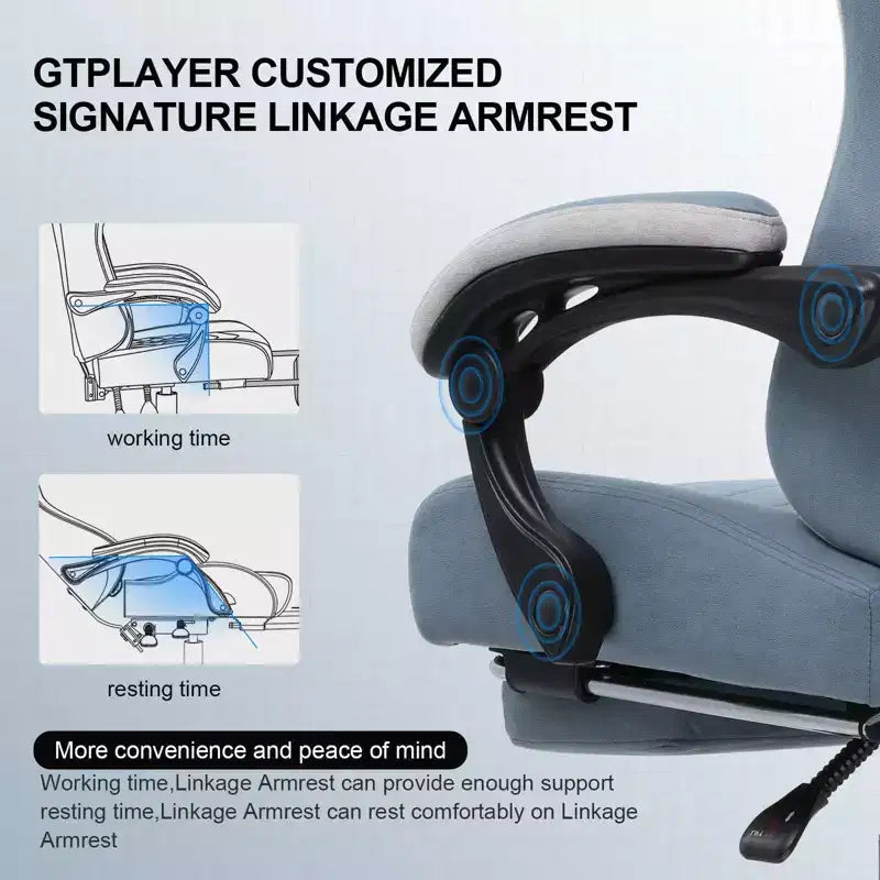 Chaise de gaming GTPLAYER en tissu avec accoudoirs synchronisés, chaise de bureau, bleu clair