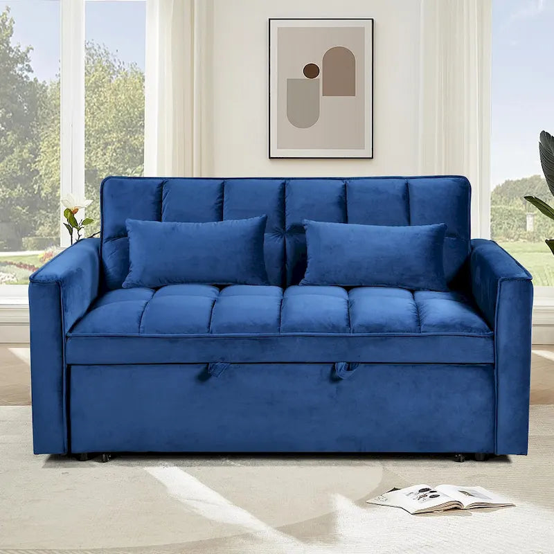 Modern Velvet Futon Loveseat with Reclining Backrest & Pockets, Seats 2 鈥?Dark Gray / Light Gray / Blue / Black