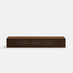 Minimalist TV Stand with DrawersSolid Wood Media Console with Cabinets, Flip-down Door, Walnut Veneer, Fully-Assembled