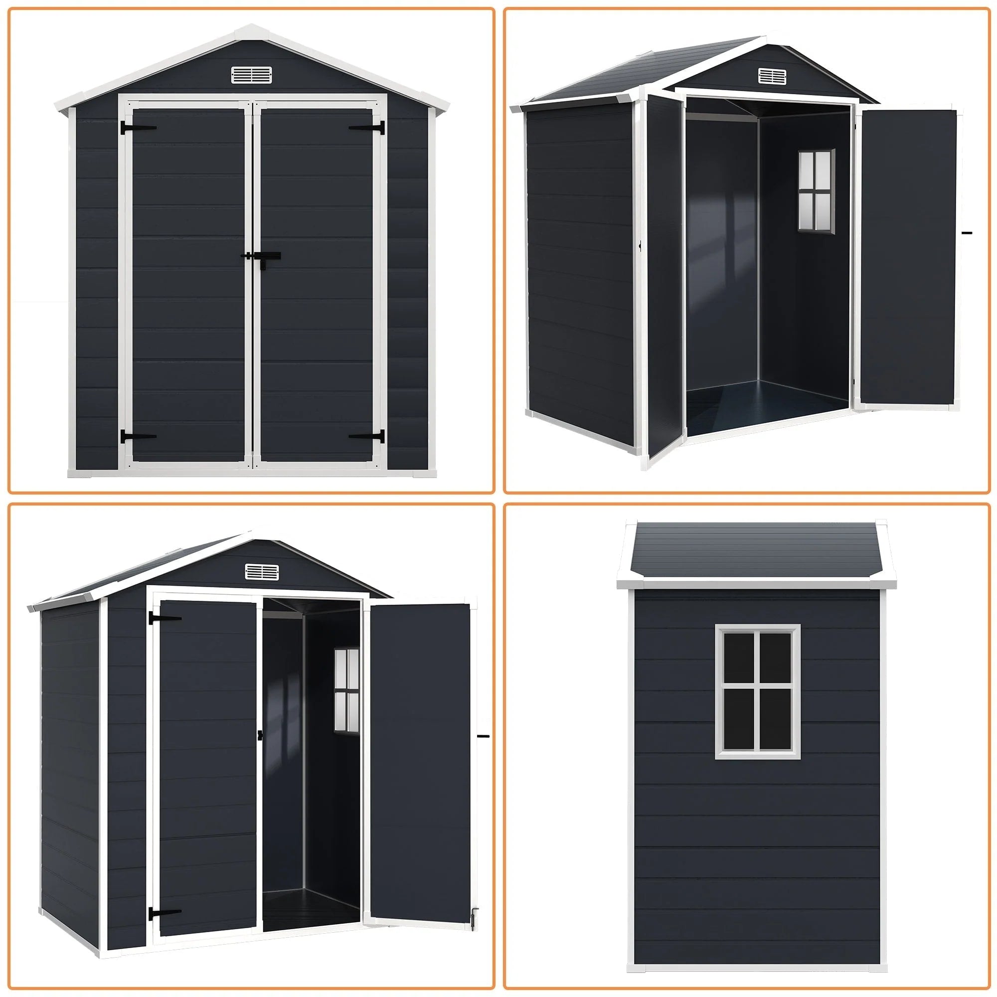 Abri de jardin en résine toutes saisons avec plancher, 1,8 m x 1,2 m/1,8 m x 2,4 m/2,4 m x 1,8 m/2,4 m x 3 m, Spire Tool Shed
