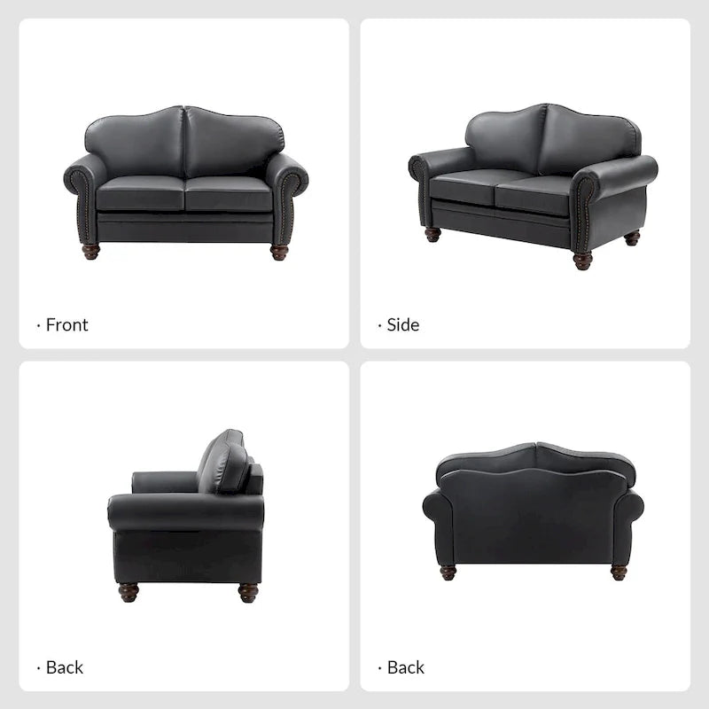 Angel Transitional Genuine Leather Sofa With Tufted Back by HULALA HOME