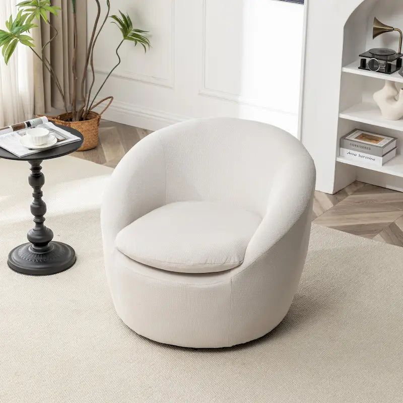 Swivel Barrel Chair - 360掳 Rotation - Boucle Fabric