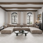 Large Modular Sectional Sofa Corduroy Upholstery U-Shaped 4 Seater with 2 Ottoman and 5 Pillows