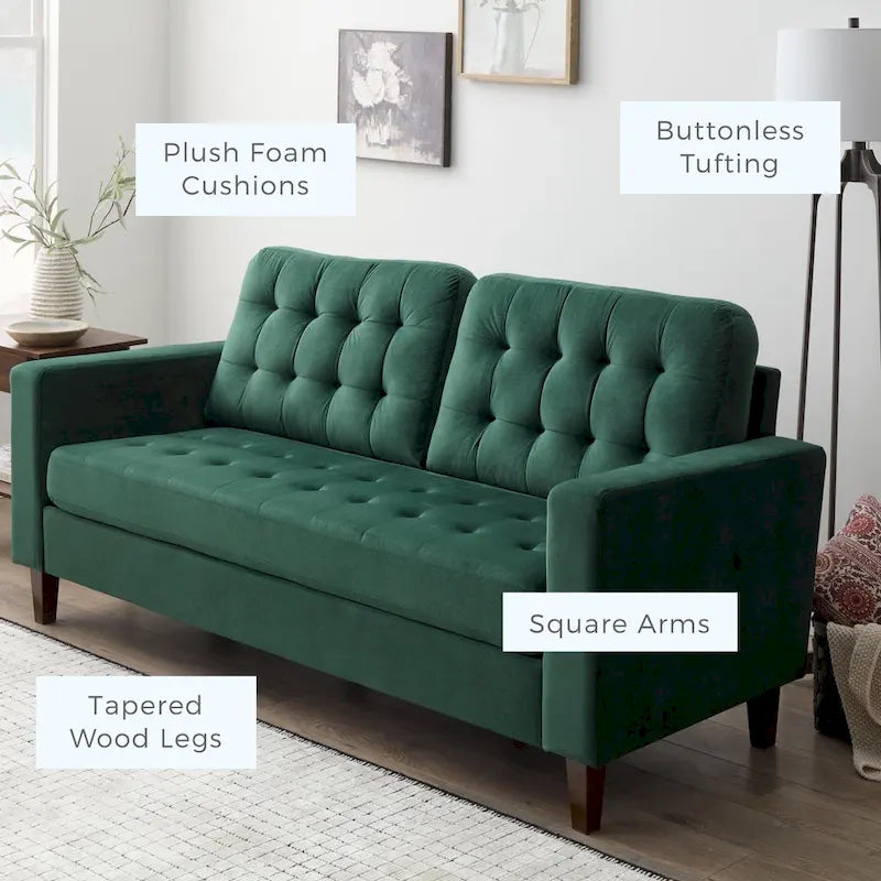 Brookside Brynn 76-in. Square-arm Faux Leather/Velvet/Fabric Sofa