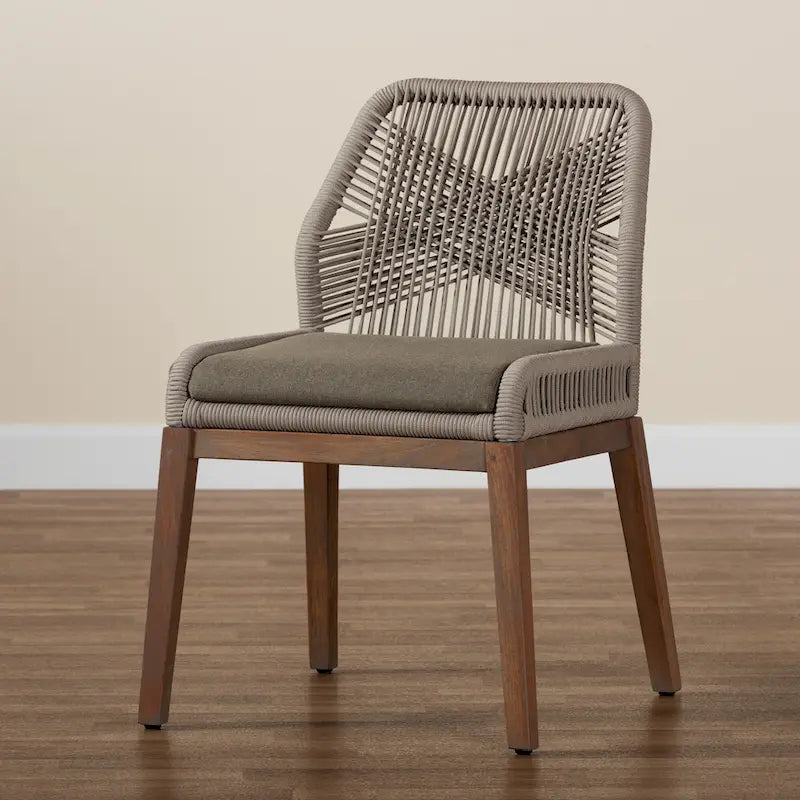 Chaise de salle à manger en acajou tressée de style transitionnel moderne – Gris