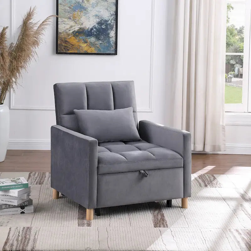 3-in-1 Convertible Sleeper Sofa Lounge Chair Bed, Black