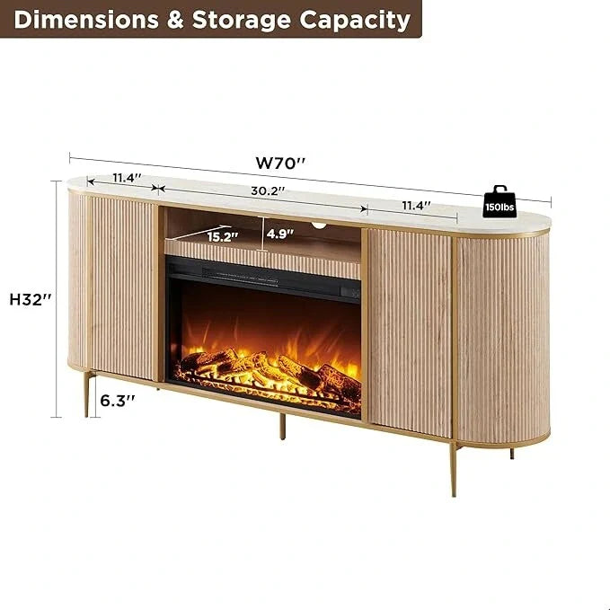 70  Modern Luxury Fireplace TV Stand, Entertainment Center, TV Console
